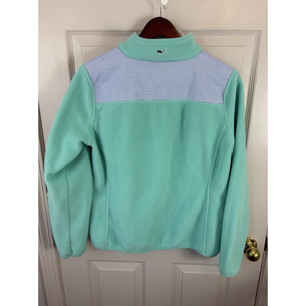 Vineyard Vines Fleece Pullover Women M Mint Green Excellent Seersucker Trim Zip - Picture 7 of 7